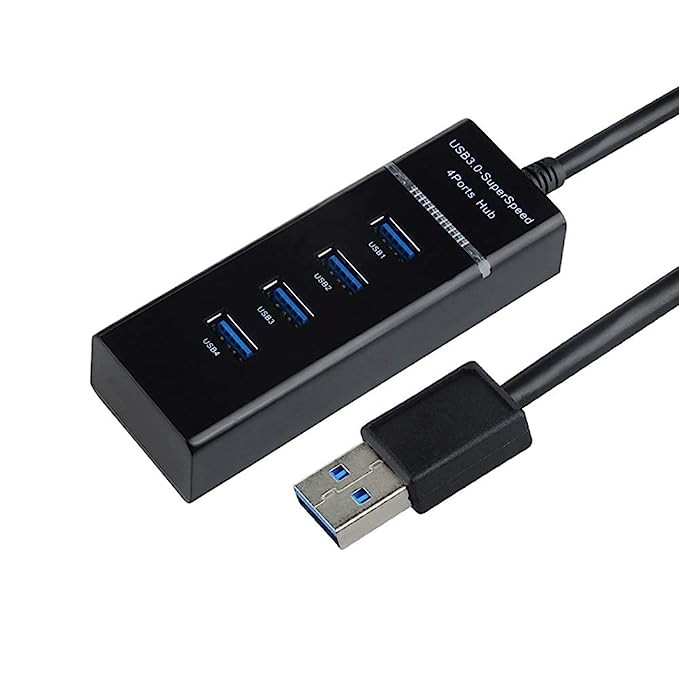 High Speed 4-Ports USB 3.0 SuperSpeed Hub Portable for Pendrive, Camera, Mobile, TV, iPods and iPhones, Card Readers, Speakers, and More (USB 3.0 HUB, Black)