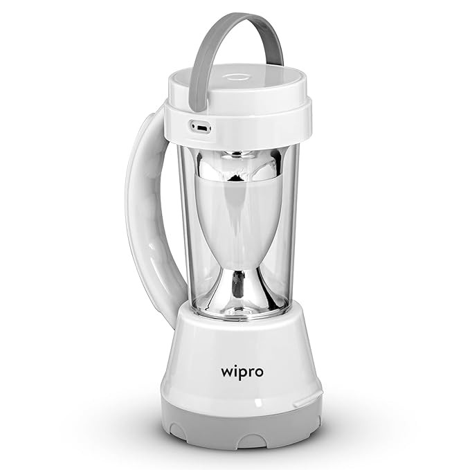 Wipro Cyrus Multi-Functional Rechargeable LED Torch with Emergency Lantern| 360 Degree Ambient Light| 1500 mAH Li-Ion Battery | White, Pack 1.