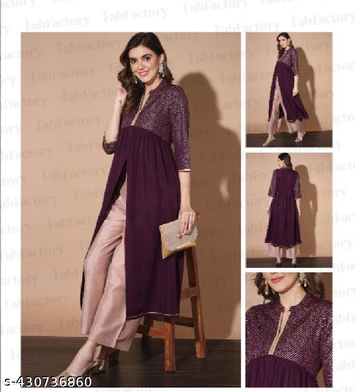 Trending Authentic Western Wear Women staight Rayon 3/4 Sleeve Calf Length Kurta (vine colour)