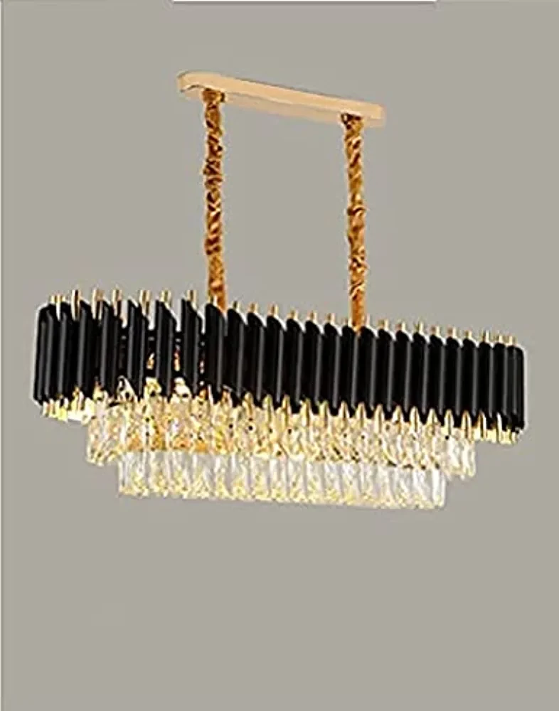 DREAMY DESIGNS Modern 600*300MM Gold Black Solid Stainless K9 Glass Crystal Raindrop 3Tier Chandelier Lights Mode LED Plate Available No Bulb Available Pendant Celling Lamp Fixture Lobby, Living Room.