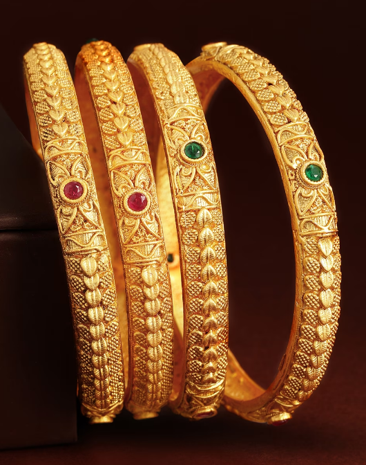 Set of 4 Gold-Plated Stone-Studded Bracelets for girls