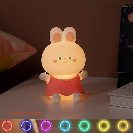 NYRWANA Night Lamp for Bedroom, Night Lamp for Kids, Cute Lamp, Light Lamp, Silicone Lamp, Lamp for Kids, Birthday Gifts, Valentine Gift for Girlfriend, Rechargeable Rabbit Lamp (Multicolor)