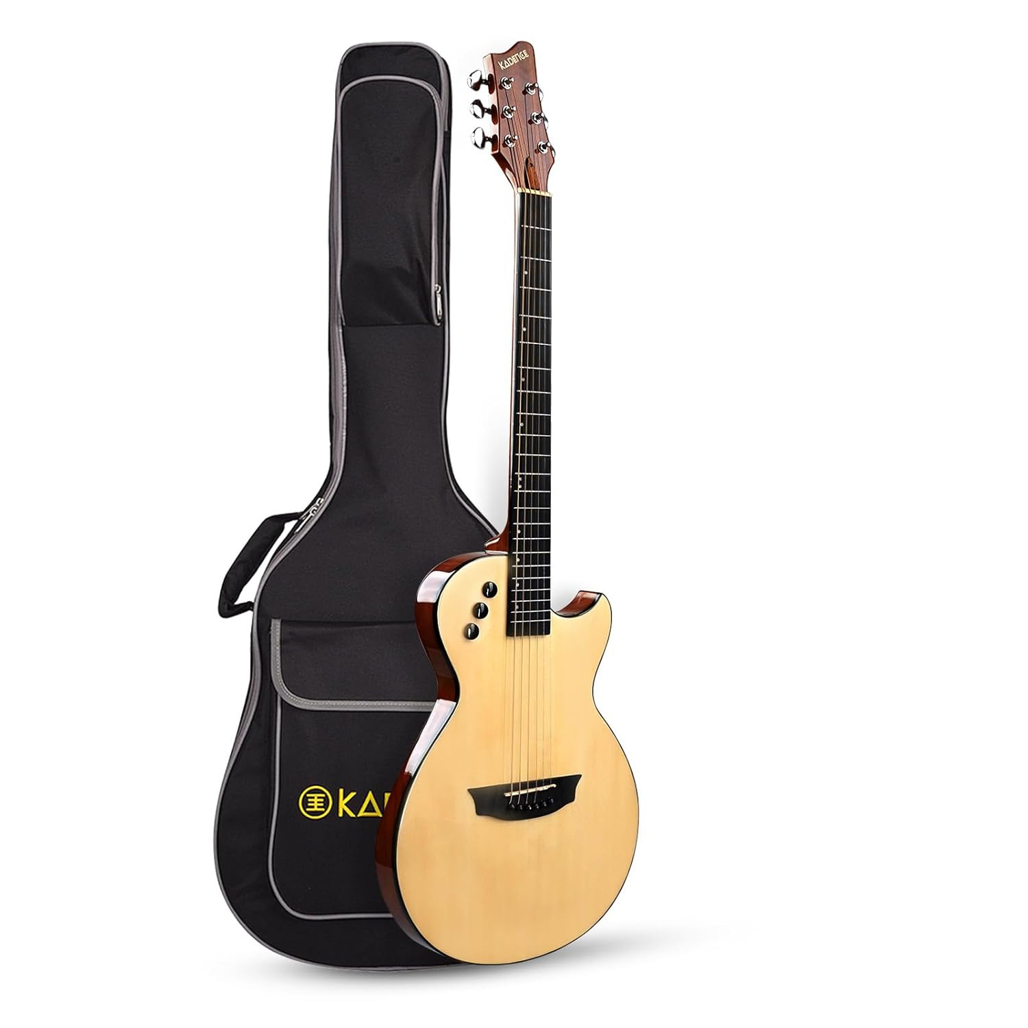 Kadence 39 Electric Acoustic Guitar - Thin Body Travel Guitar - Spruce Top, Solid Okoume back & sides, Gloss Finish with Rounded Frets, Heavy padded Bag and EQ