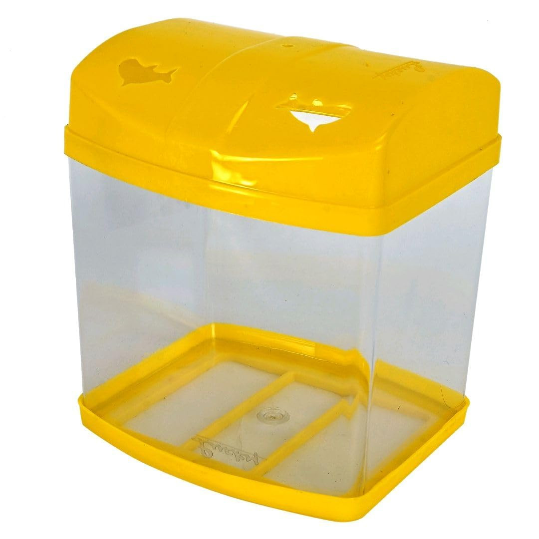 Rizopets Mini Aquarium Fish Tank | Breeding Tank for Betta Fish | Suitable for Home Decoration, Office, & Living Room Decoration (16x18x14 cm) (Yellow)