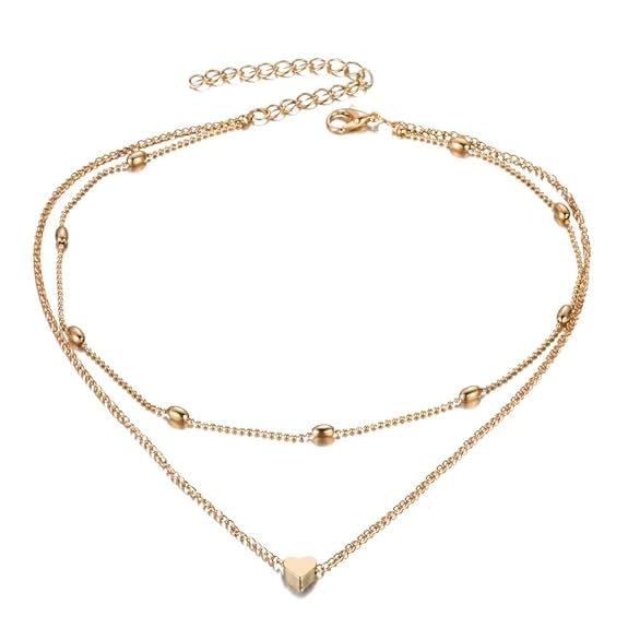 Shining Diva Fashion Stylish Multilayer Chain Pendant Necklace for Women and Girls Minimalist Heart Star Bohemian Crystal Choker Necklace