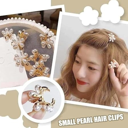 Elina 12 Pcs Korean Style Small Pearl Hair Mini Claw Clips with Flower Stylish Design Sweet Artificial Bangs Decorative Bead Accessories for Braid Wedding Women Girls Kids (12 Pieces)
