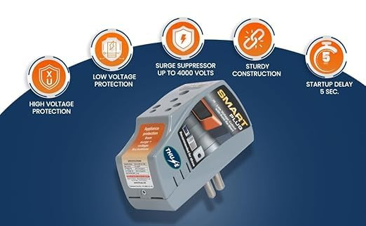 Smart Plug High Low Voltage Protector @ 6Amp Rating with Surge Protection Upto 4000 Volts_Grey