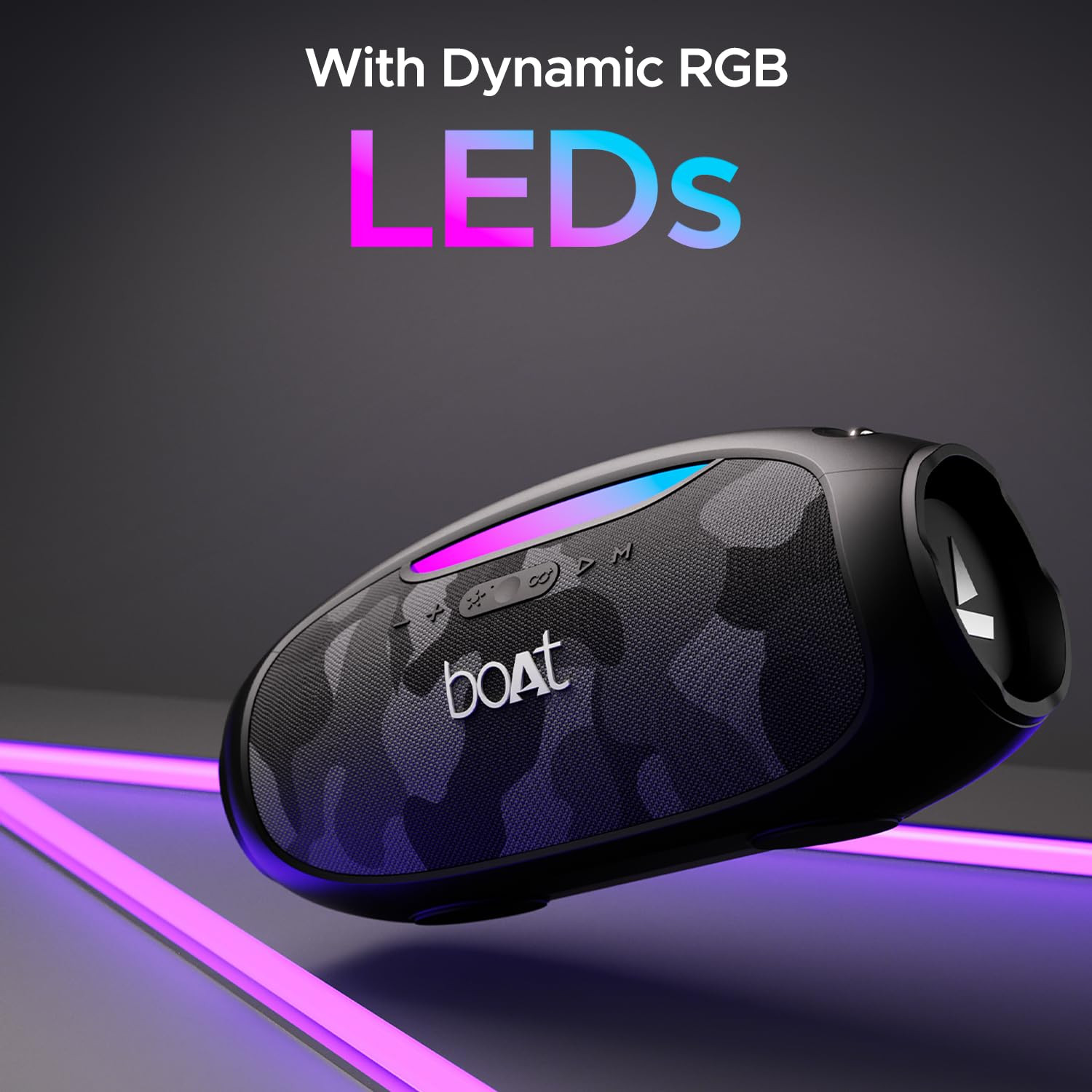 boAt Stone 1800 Bluetooth Speaker w/ 90 W RMS Sound, RGB LEDs, EQ Modes, IPX6,BT v5.3,Multi- Compatibility– Aux&USB, Playback time Up to 5 Hours & Type C Charging(Camo Black)