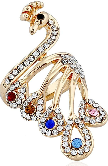 Artificial Gems Peacock Design Unique Style Finger Ring