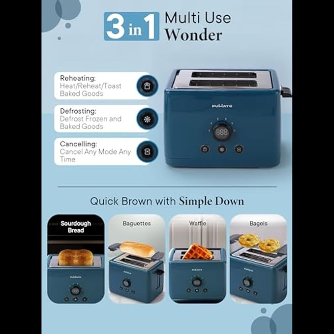 FUMATO 1000W 2 Slice Toaster- Bun Rack, 6 Heat Modes, Automatic Pop Up, Removable Crumb Tray, Stainless Steel, Extra Wide Slots, Reheat, Defrost & Mid Cycle Cancel, Hi-Lift & 1 Year Warranty- Pink