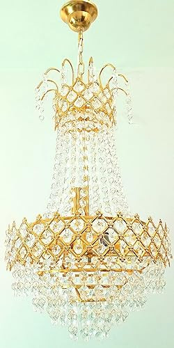 SHRI MAHAL ANTIQUES Heavy Orginal Frame Original Crystal Chandelier Light for Living Room Hall Chandelier Ceiling Lamp (Gold, White)