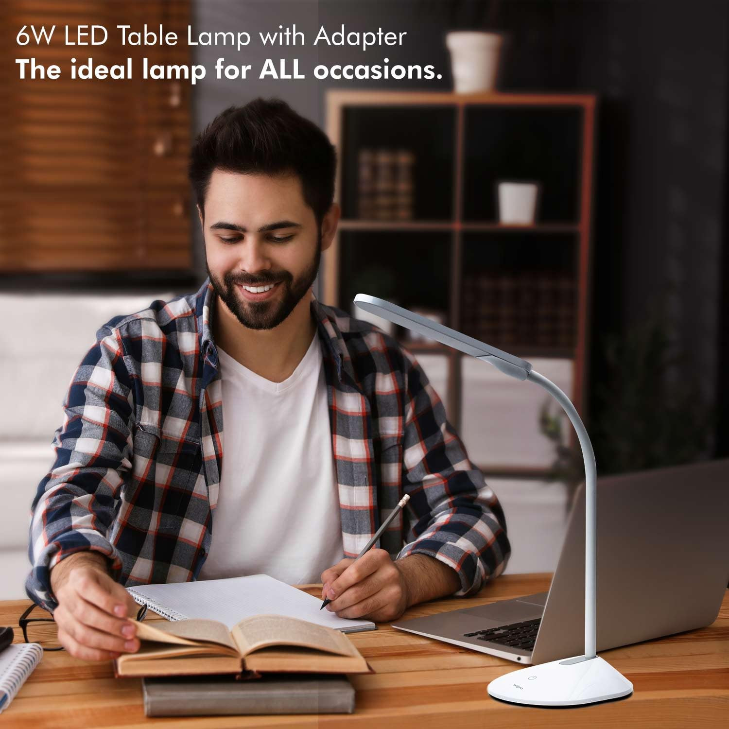 Wipro Garnet 6W LED Table Lamp, with 3 Grade Dimming, Flexible Gooseneck Design | 3 in 1 Color Changing (Cool Day Light/Neutral White/Warm White) | LED Portable Desk Lamp for Study (Pack Of 1)