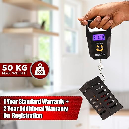 iBELL Rechargeable Weight Machine For Luggage Weighing Scale, Portable, 50 KG, Hook Type with Digital LED Screen & Tare Function, LS510RM (Black)
