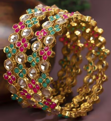 Handcrafted gold plated kundan bangle set for women&girls