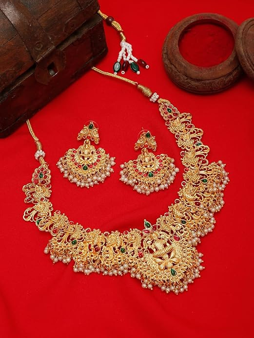 YouBella Jewellery set for women Gold Plated Temple Jewellery Set with Earrings for Girls and Women (Gold) (YBNK_50618)