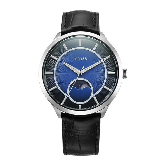 Titan analouge Luna Sun Moon Sub-Dial in Cobalt Blue - Stellar Edition,Black for Men