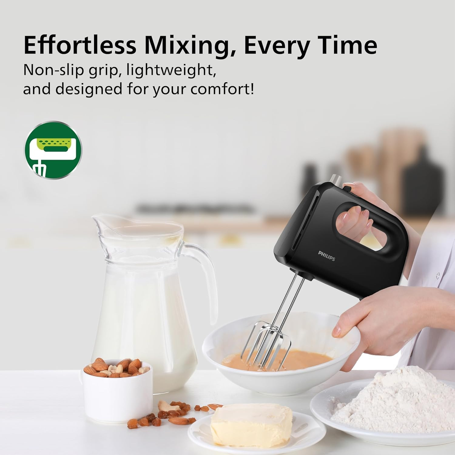 Philips HR3705/10 300 Watt Lightweight Hand Mixer, Blender with 5 speed control settings, stainless steel accessories and 2 years warranty(black color)