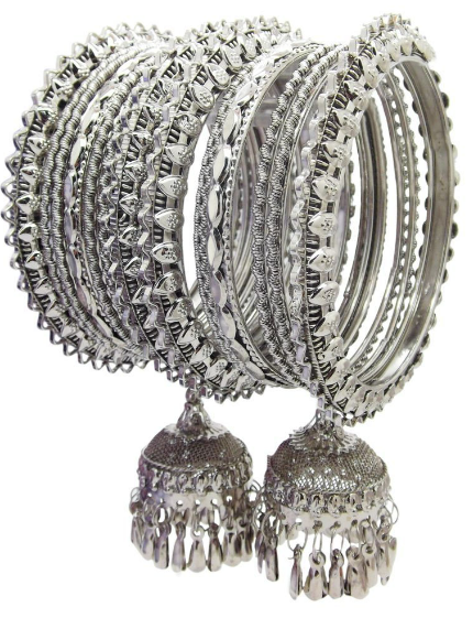 Jhumki design silver plated White Stone Bangles For Women