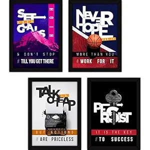 FATMUG Synthetic Framed Motivational Wall Posters With Glass (Set 7 Four A4, Multicolour) - Set Of 4