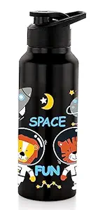 NIRLON Stainless Steel Single Walled Water Bottle 750ml, Water Bottles For Fridge, School,Gym,Home,office,Boys, Girls, Kids, Leak Proof (UV Printed Bottle, Space Fun, Sipper Cap)
