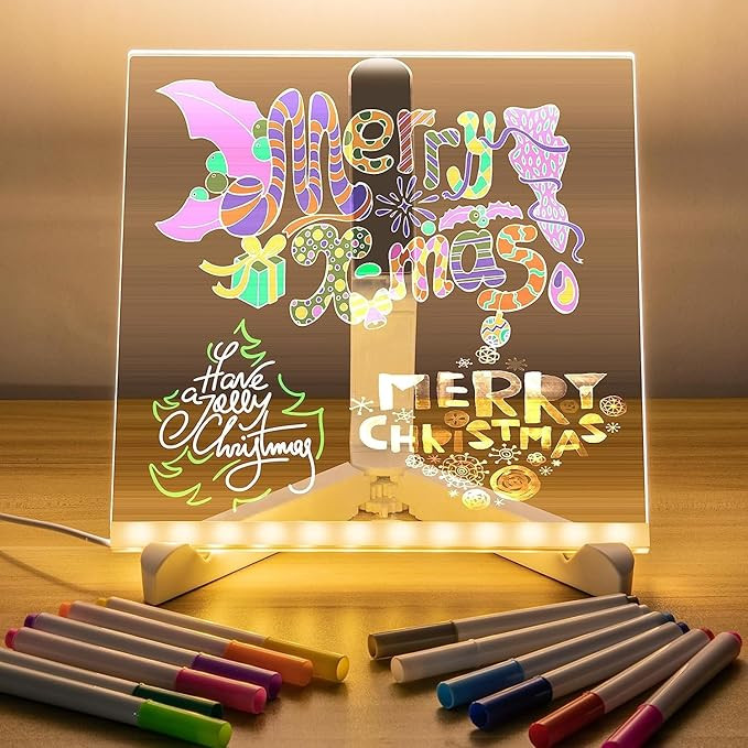 NYRWANA Personalized Name LED Night Table Lamp, LED Board, Gift Items for Women, Valentine Gift for Girlfriend, Christmas Decorations, Acrylic Dry Erase Board with 13 Pen & Stand - 15 x 15 x 1 cm