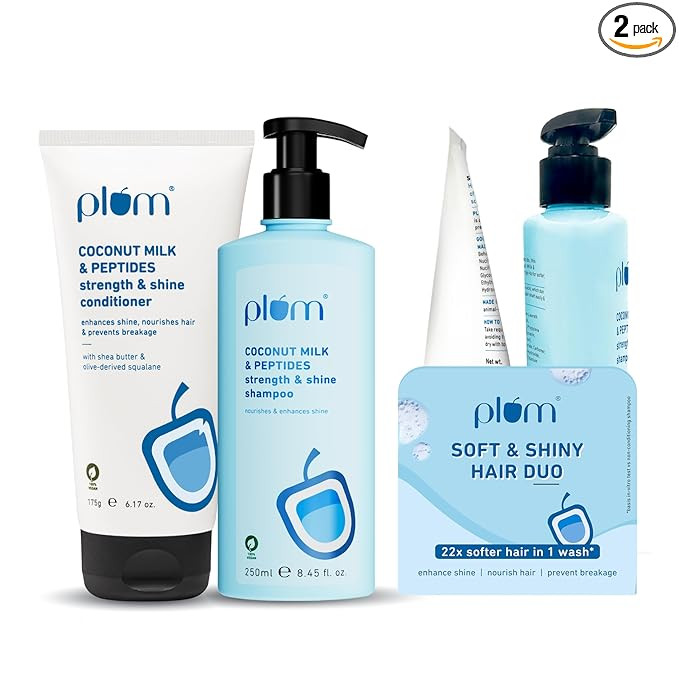 Plum Coconut Milk & Peptides Shampoo 250ml & Conditioner 175g Combo for Dry & Frizzy Hair | 22X Softer, Hydrated, & Smooth Hair | SLS & Paraben Free, pH Balanced Shampoo & Conditioner for Women & Men