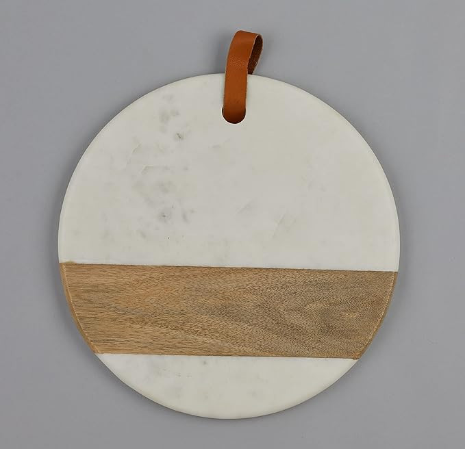 Stone Essential Round Marble and Wood Chopping Board, Cheese Platter, Cutting Board for Kitchen, Wine Serving and Gift