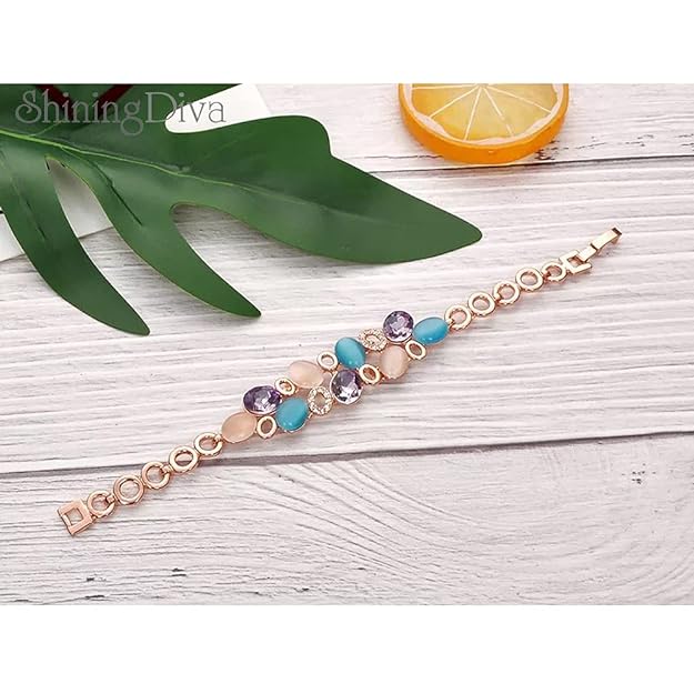Shining Diva Fashion Latest Stylish Rose Gold Austrian Crystal Bracelet For Women And Girls
