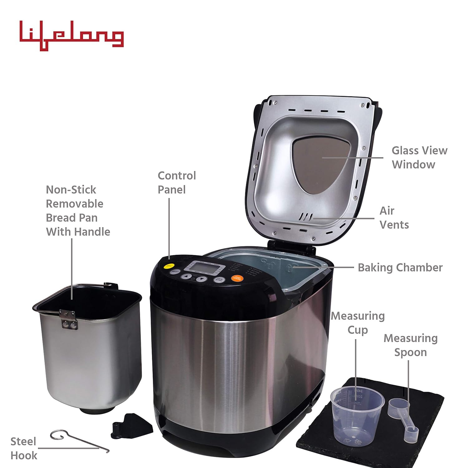 Lifelong Atta Dough & Bread Maker Machine for Home - 550W One Touch Automatic Machine for Kneading, Baking & Fermentation - 19 Presets - Chapati Dough, Multiple Bread types, Dessert, Cake, Jam etc.