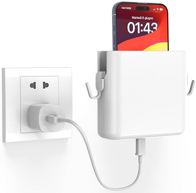 Elv Wall Mounted Mobile Holder Case for Mobile Phones with Strong Adhesive Strips | Remote Wall Mount Mobile Stand/Multi-Purpose Stand for Phone Charging (White)