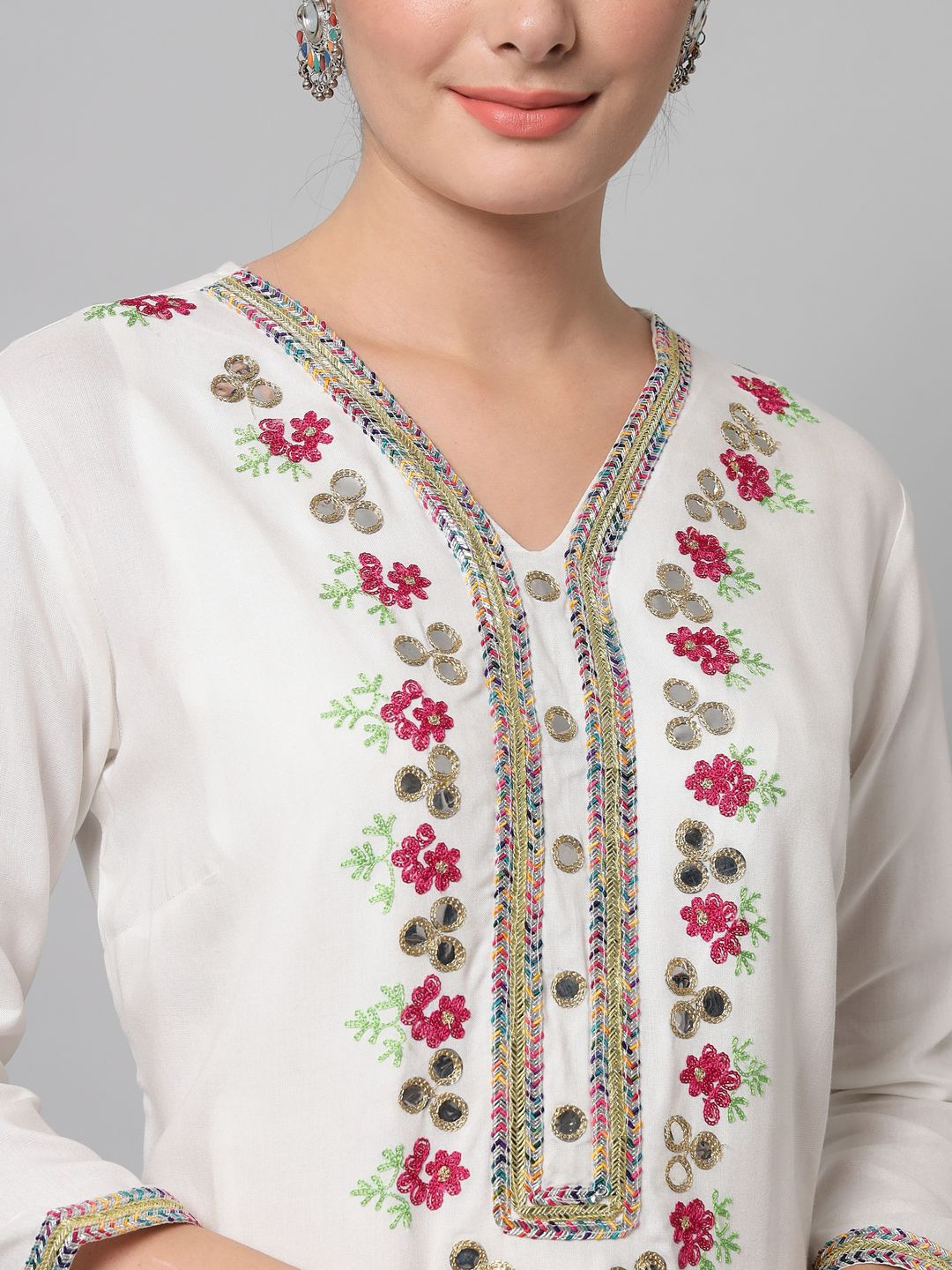 Embroidered white kurta palazzo set
