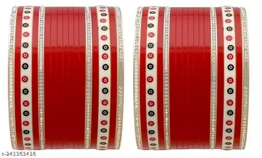 Sakshi Jewels Acrylic Gold Plated & Cubic Zirconia Chura Bangles Set for Girls (Pack of 34 )