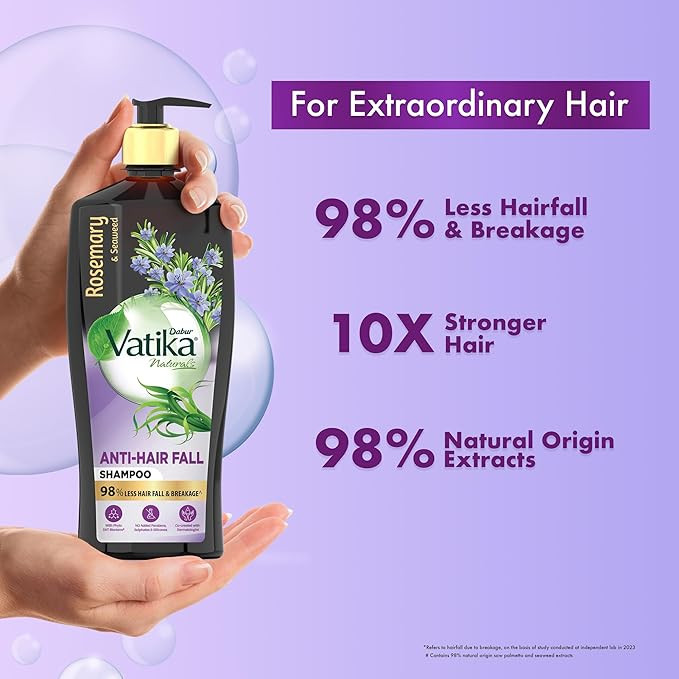 DABUR Vatika Rosemary & Seaweed Anti-Hairfall Shampoo - 640Ml|Reduces Hair Fall|Stimulates Hair Growth And Thickness|Co-Created With Dermatologist|No Sulphates, Silicones & Parabens|Animal Test Free