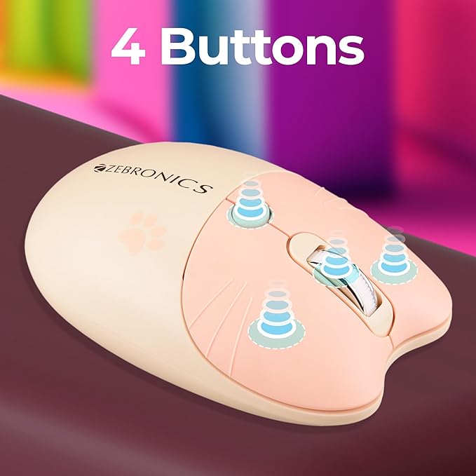 ZEBRONICS Newly launched Companion 303 2.4GHz CAT Design Wireless Keyboard & Mouse Combo with 800/1400/1600 DPI, 13 Multimedia Keys, UV Coated keycaps, Rated for 8 Million Cycles (Yellow)