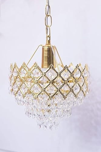 SHRI MAHAL ANTIQUES Round Crystal Chandelier Hanging Lamp (Gold.) (160mm) Pack of 1