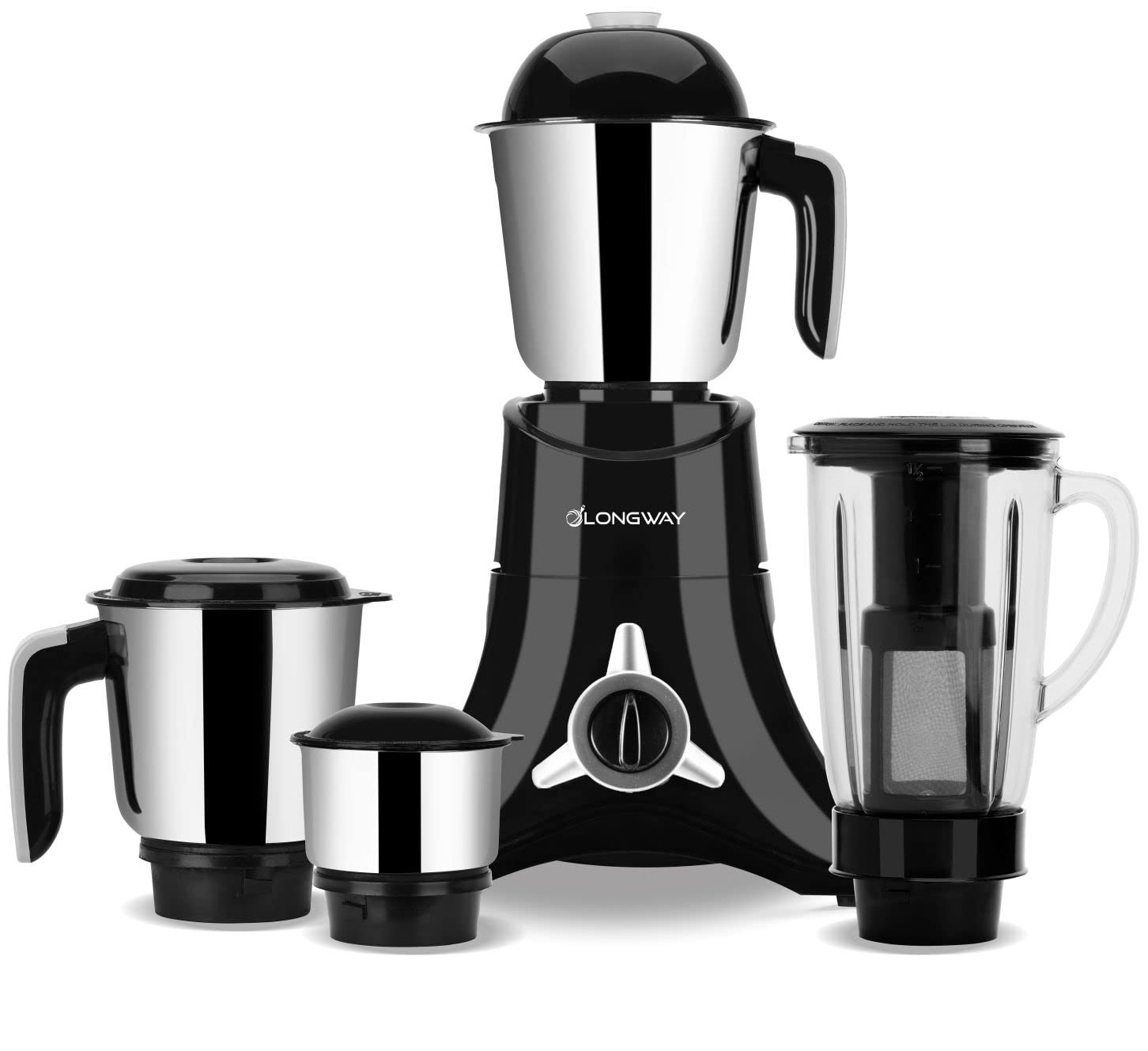 Longway Orion Mixer Grinder 900 W (4 Jars, Black) | long lasting shock proof ABS body | Heavy Duty Motor | Nano-grinding technology | 304 Grade Stainless Steel Blade | Noise levels 80-90 DB