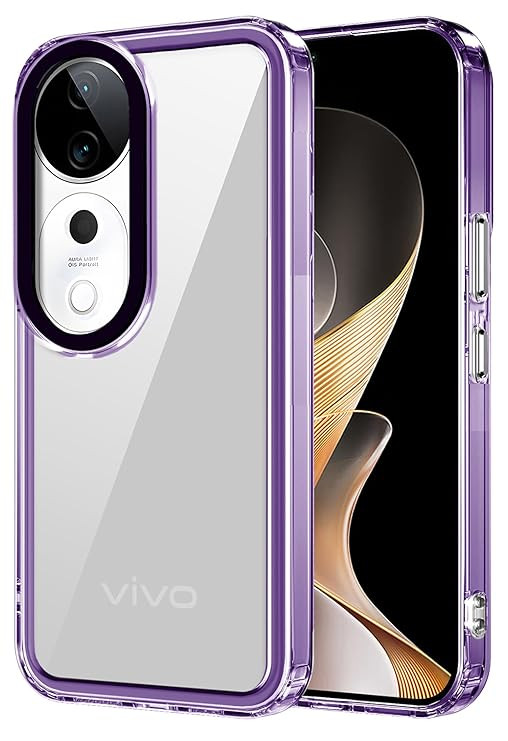 Kapa Warrior Acrylic Clear Back Cover for Vivo V40 / V40 Pro (5G) | Slim Shockproof [Military Grade Protection] Hybrid Bumper Case (Purple Sides)