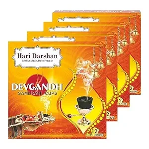 Hari Darshan Devgandh Sambrani Cup - 48 Cups (Dhoop/Loban/Guggal) for Daily Puja, Havan | Pack of 4 (12 Cups Per Pack)