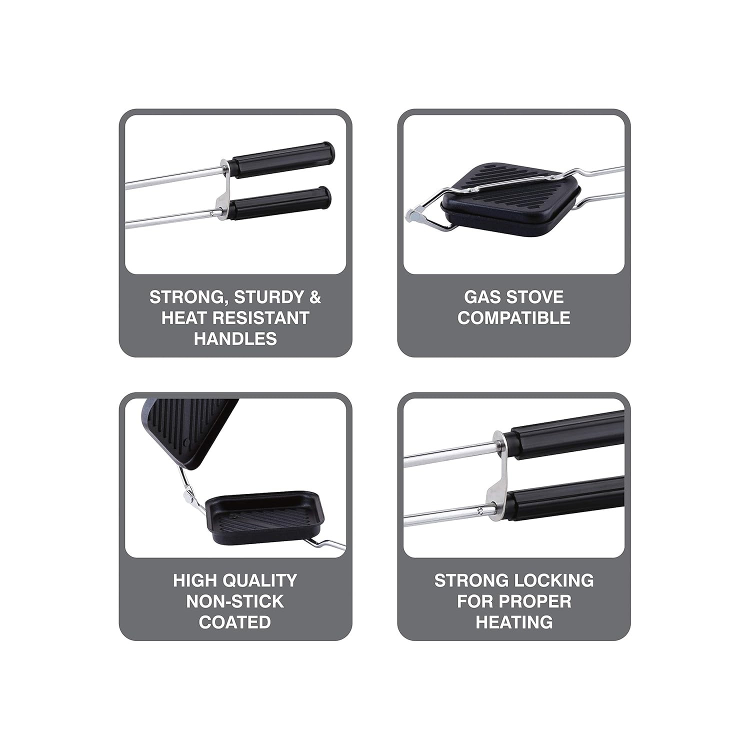 Attro Nonstick Grill Sandwich Toaster,Black - 1000 Watts, 300 Mm