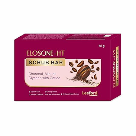 Elosone-HT Scrub Soap for Tan Removal 75g - Scrub Soap for bathing with Charcoal, Mint Oil & Coffee for Pigmentation & Skin Health| Dermatologically Tested | Ideal for All Skin Types