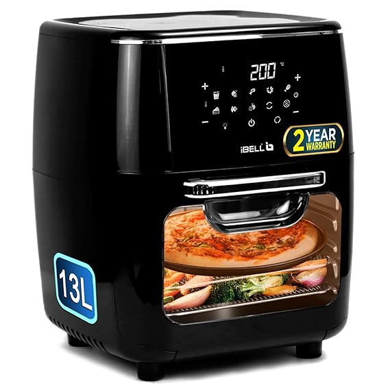 IBELL AF1300M Air Fryer Oven 13L, 1800W, with Rotisserie + Skewer Set + Rotating Mesh Basket,Crisper tray, 360 Turbo Hot Air Circulation,