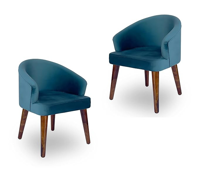 Vivek Wood Solid Sheesham Wood Dining Chairs Only | Set of 2 Wooden & Upholstered Premium Velvet Fabric Cushioned Dinning Chairs | Accent Chair for Home | Blue