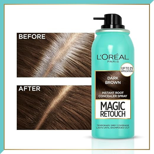 L'Oreal Paris Instant Root Concealer Spray, Ideal for Touching Up Grey Root Regrowth, Magic Retouch, 2 Dark Brown, 75ml
