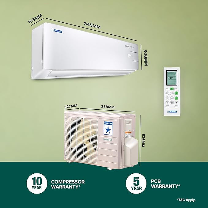 Blue Star 1.0 Ton 3 Star Inverter Split AC (Copper, Convertible 5 in 1 Cooling, Multi Sensors, Smart Ready, Self Diagnosis, 2024 Model, IE312YNU, White)