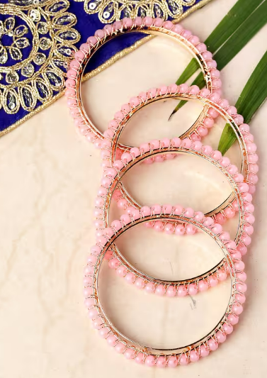 Beautiful silver Plated pink colour stone craft Bangle set