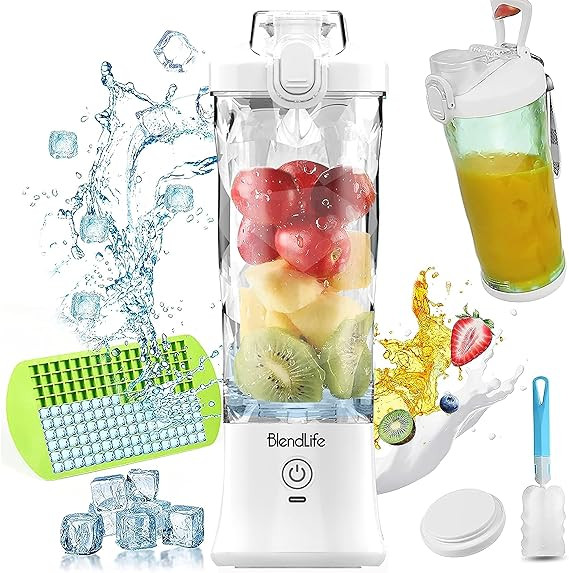 BlendLife Ultra Waterproof Portable Blender For Juices, Shakes, Smoothies. Pulse Mode Feature, LED Lights, 230W, 4000mah Battery. Sipper & Carry Handle, Convertible Jar 600ml - Blue (1-Year Warranty)