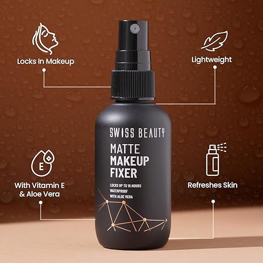 Swiss Beauty Matte Makeup Fixer | 16 Hours Matte Finish | With Vitamin E and Aloe Vera | Waterproof | 70ml