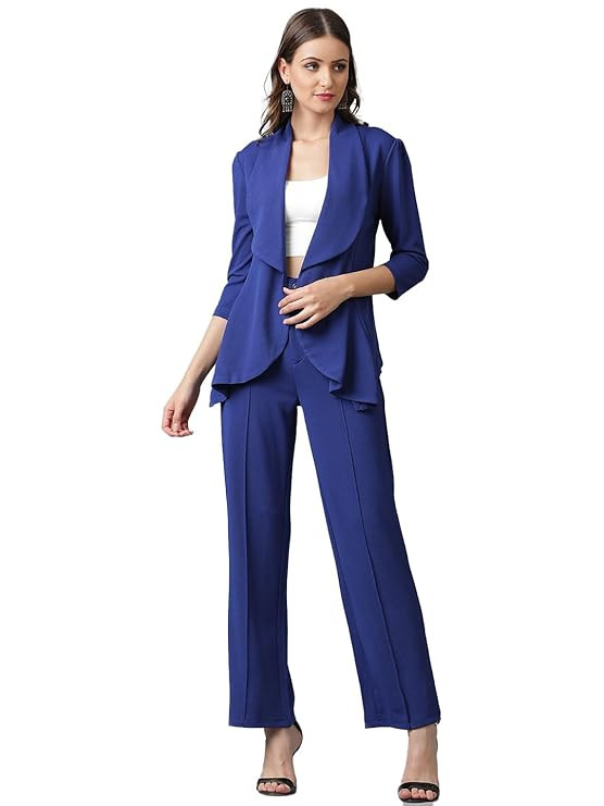 KOTTY Women's Solid Relaxed Fit 3/4 Sleeve Co-ord Blazer and Trouser Set.