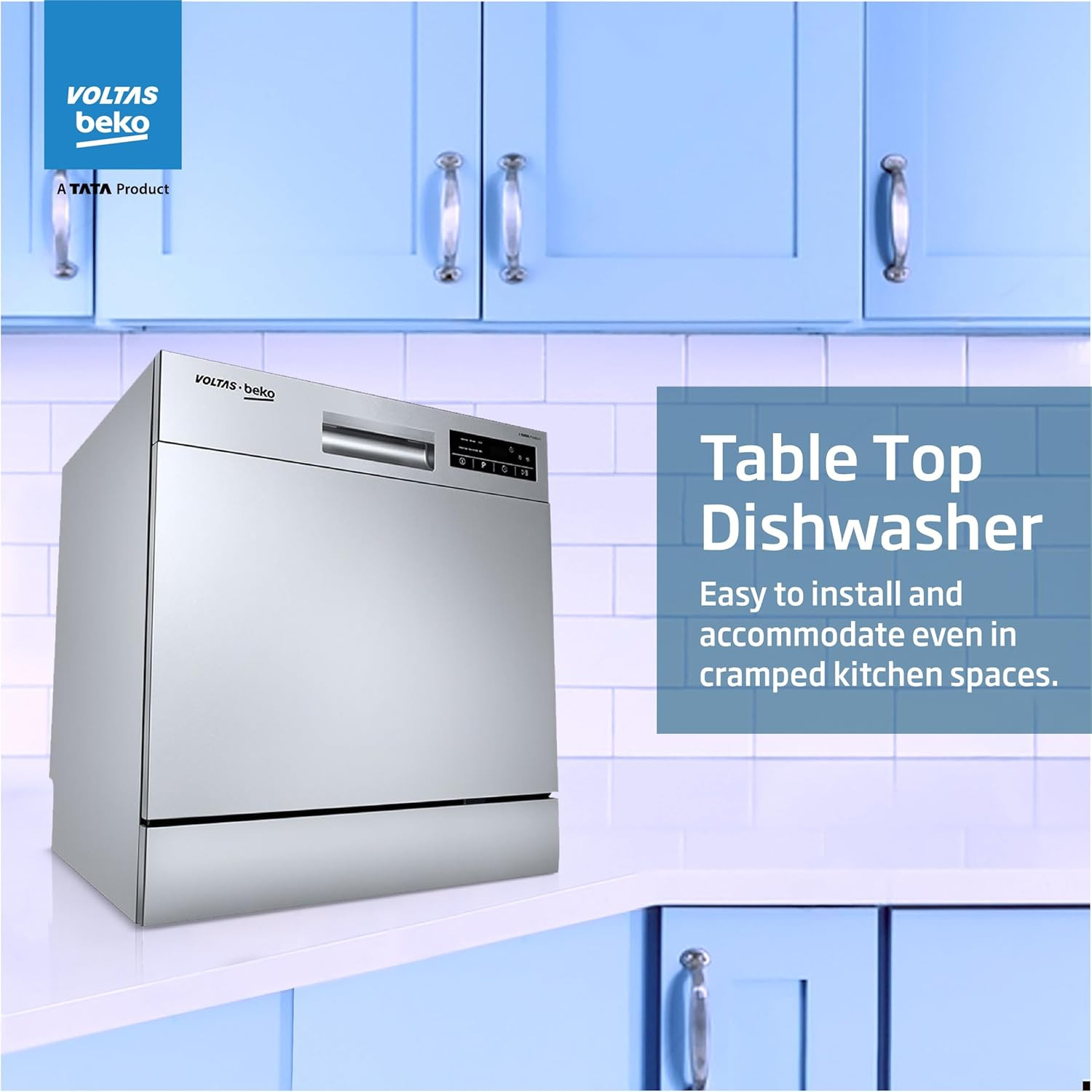 Voltas beko 8 Place Settings Table Top Dishwasher (2020/2021, DT8S, Silver, Inbuilt Heater)