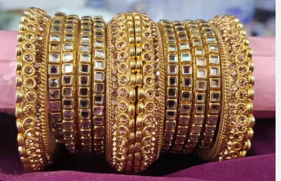 Beautiful gold plated kundan studded mina bangles